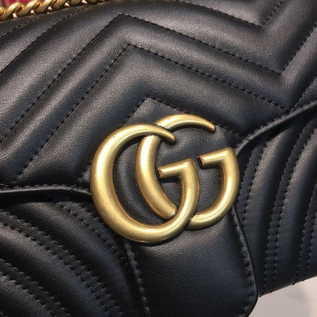 Gucci GG Marmont Small Matelassé Shoulder Bag Black For Women 10in/25cm
