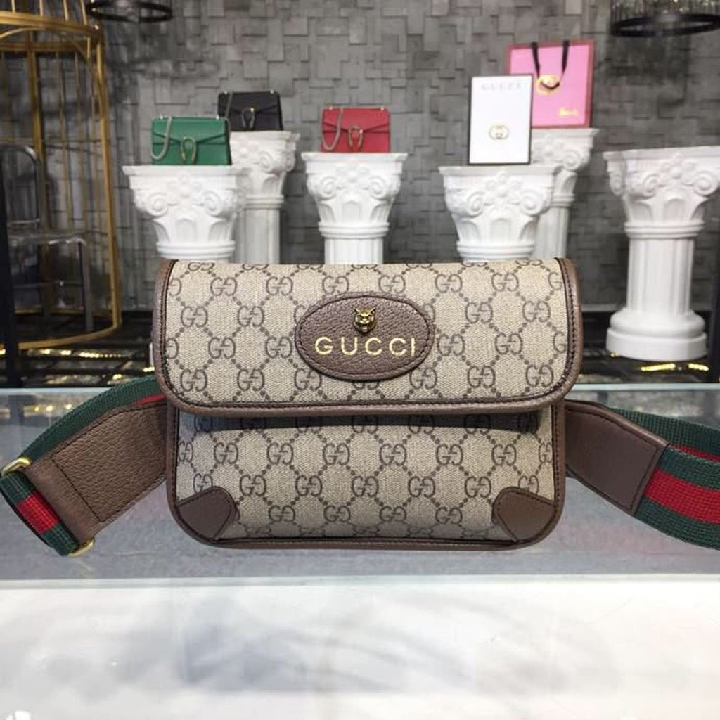 Gucci Neo Vintage Small Messenger Bag Beige/Ebony GG Supreme Canvas With Brown For Women 8.5in/22cm