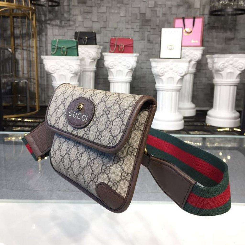 Gucci Neo Vintage Small Messenger Bag Beige/Ebony GG Supreme Canvas With Brown For Women 8.5in/22cm