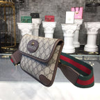 Gucci Neo Vintage Small Messenger Bag Beige/Ebony GG Supreme Canvas With Brown For Women 8.5in/22cm