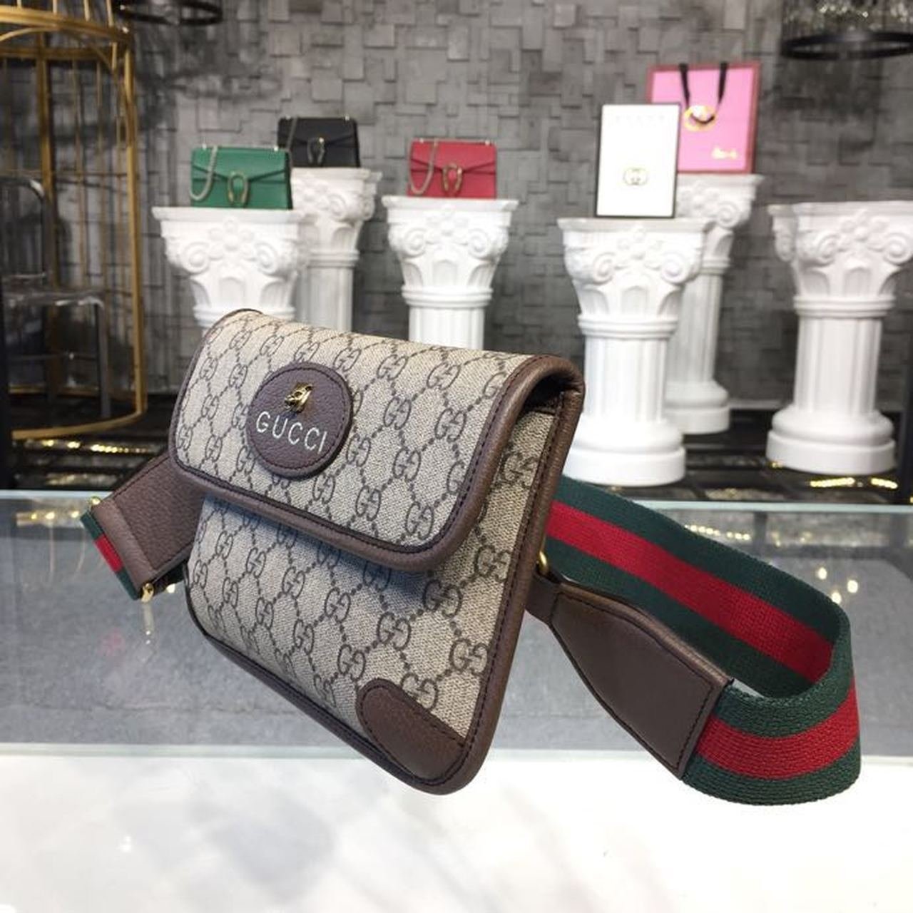 Gucci Neo Vintage Small Messenger Bag Beige/Ebony GG Supreme Canvas With Brown For Women 8.5in/22cm