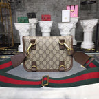 Gucci Neo Vintage Small Messenger Bag Beige/Ebony GG Supreme Canvas With Brown For Women 8.5in/22cm