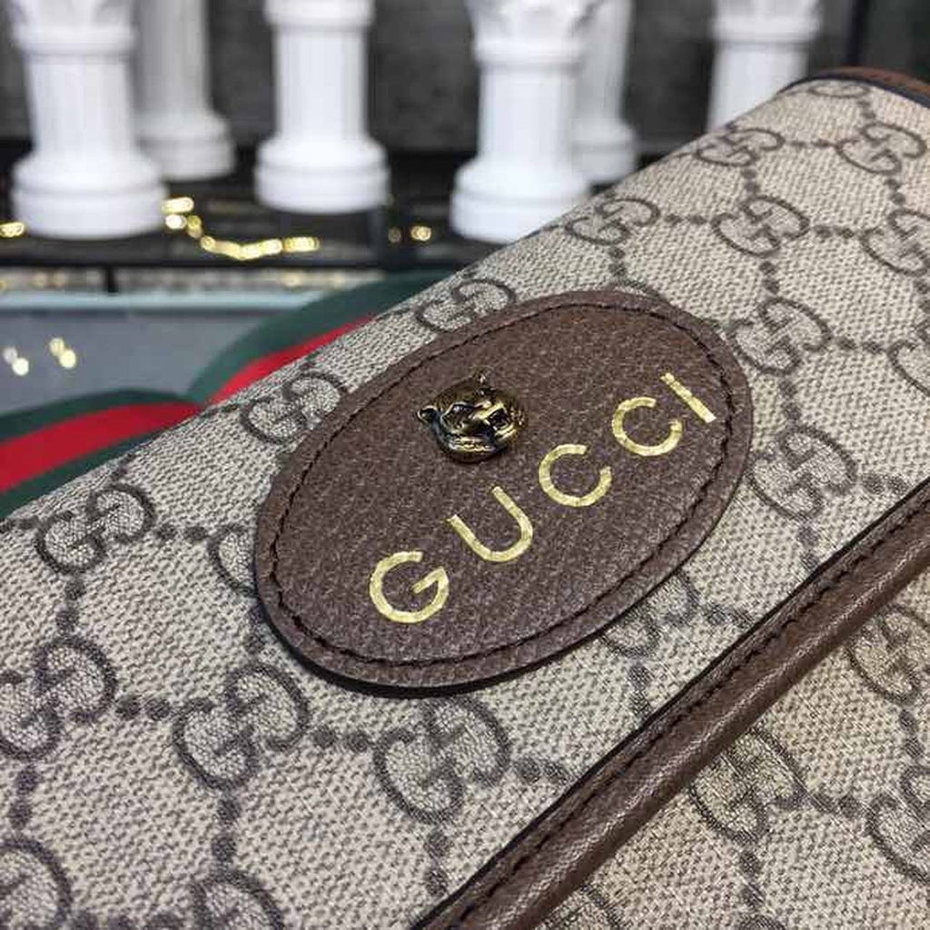Gucci Neo Vintage Small Messenger Bag Beige/Ebony GG Supreme Canvas With Brown For Women 8.5in/22cm