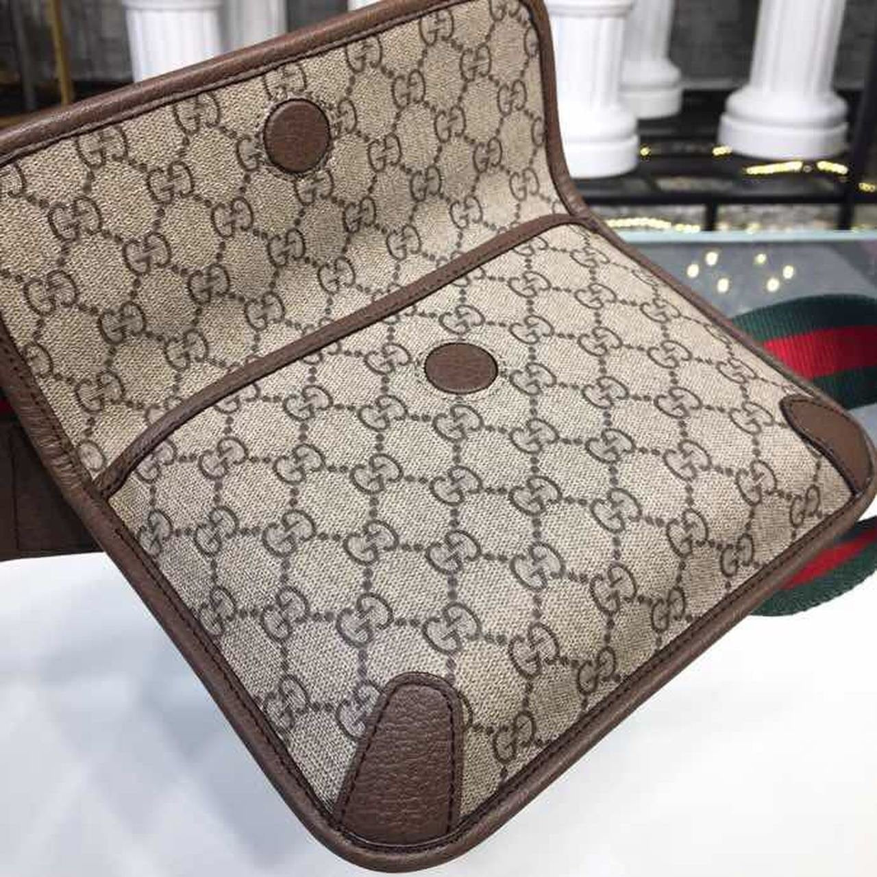 Gucci Neo Vintage Small Messenger Bag Beige/Ebony GG Supreme Canvas With Brown For Women 8.5in/22cm