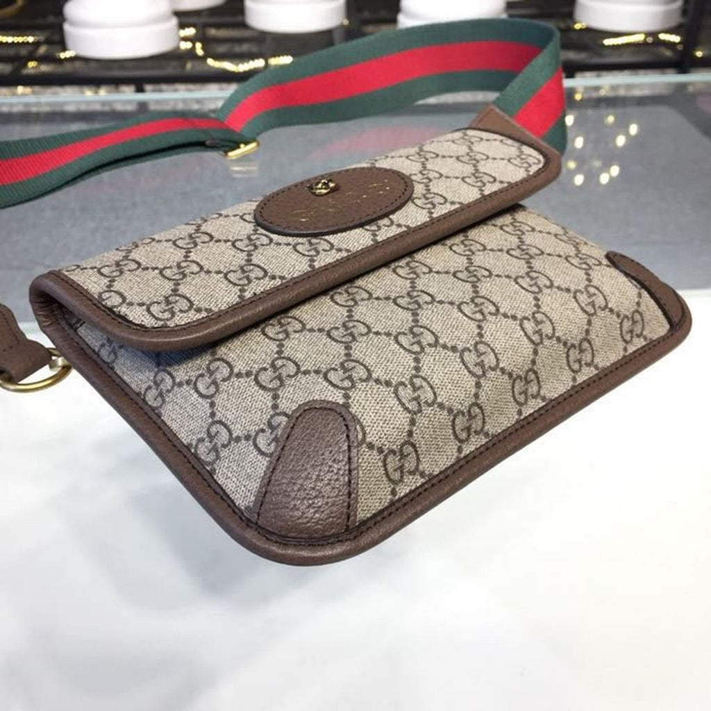 Gucci Neo Vintage Small Messenger Bag Beige/Ebony GG Supreme Canvas With Brown For Women 8.5in/22cm
