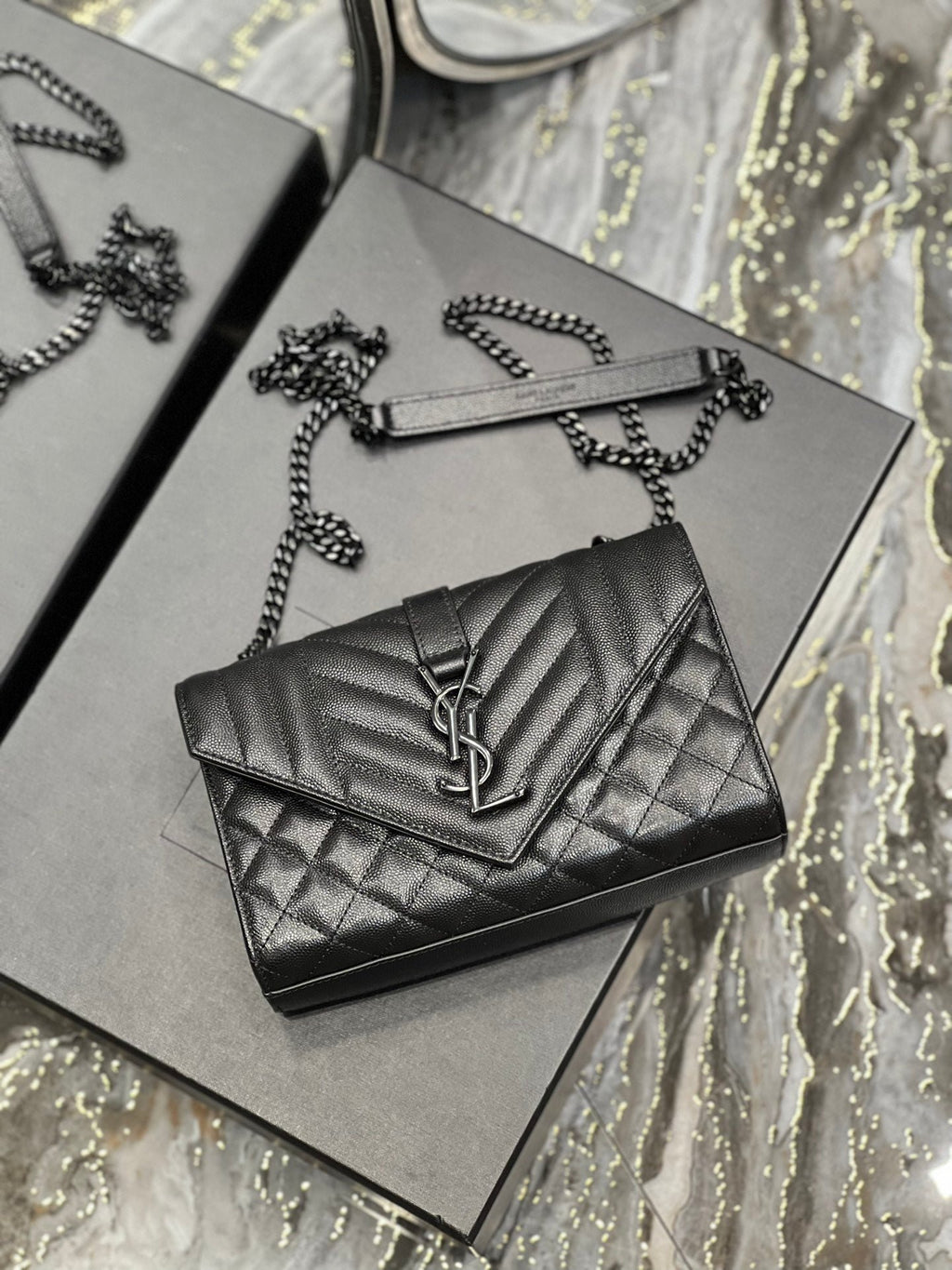 Saint Laurent Small Bag In Mix Matelasse 21cm Black