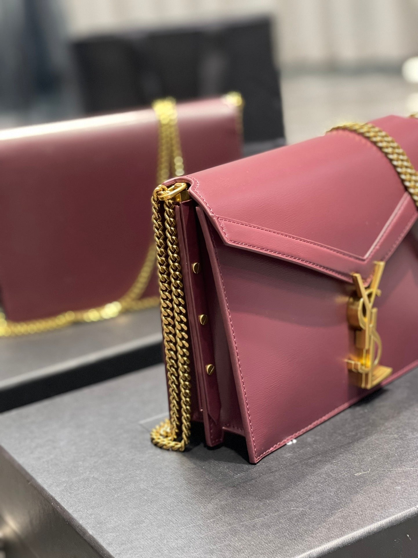 Saint Laurent Cassandra Medium Chain Bag In Grain De Poudre Embossed 22cm