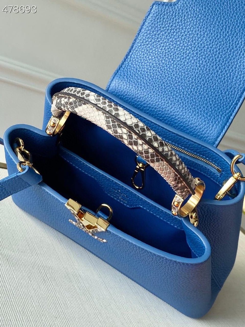 Louis Vuitton Woven Capucines Python Handle Bag 27cm Taurillon Leather Spring/Summer Collection N98388 Blue