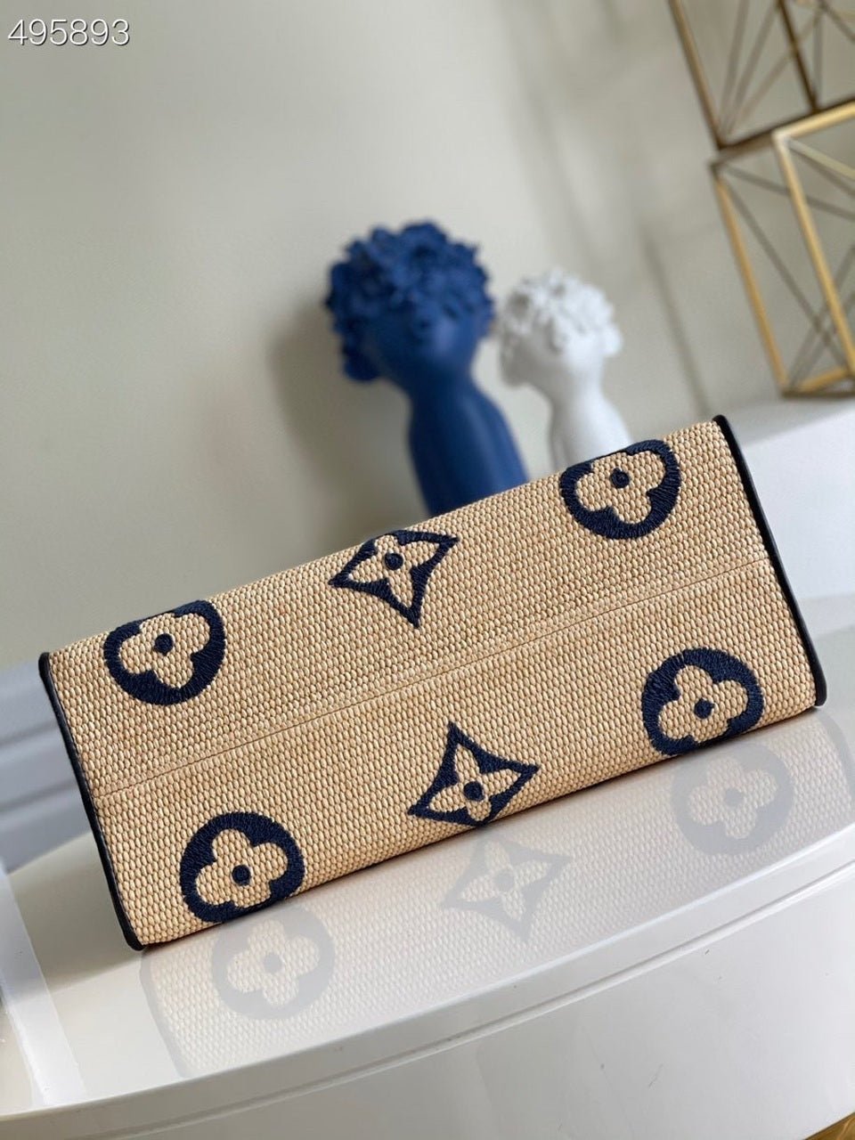Louis Vuitton OnTheGo MM Bag 42cm Raffia/Cowhide Leather Spring/Summer Collection M57644, Black