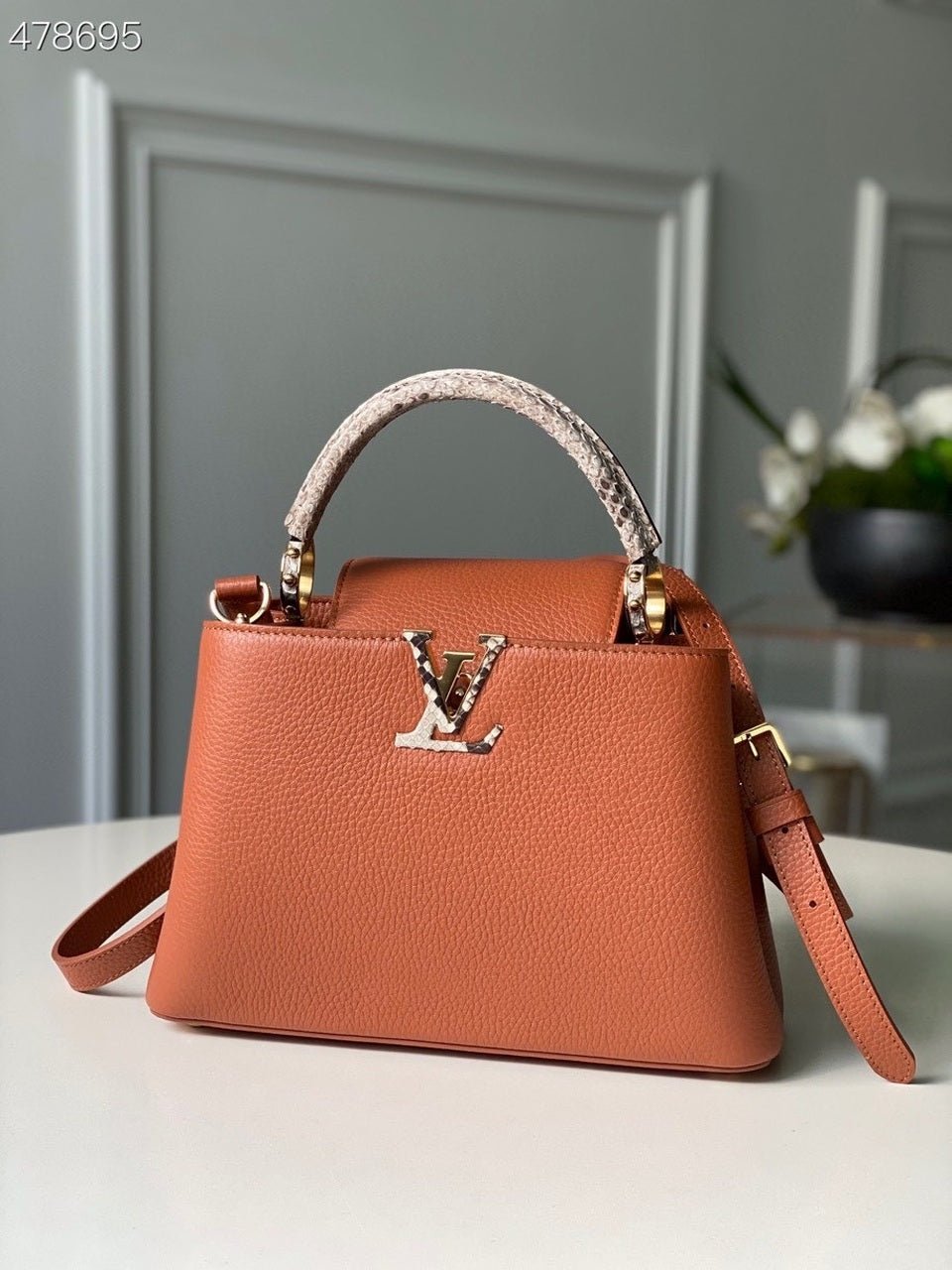 Louis Vuitton Woven Capucines Python Handle Bag 27cm Taurillon Leather Spring/Summer Collection N98388 Cognac