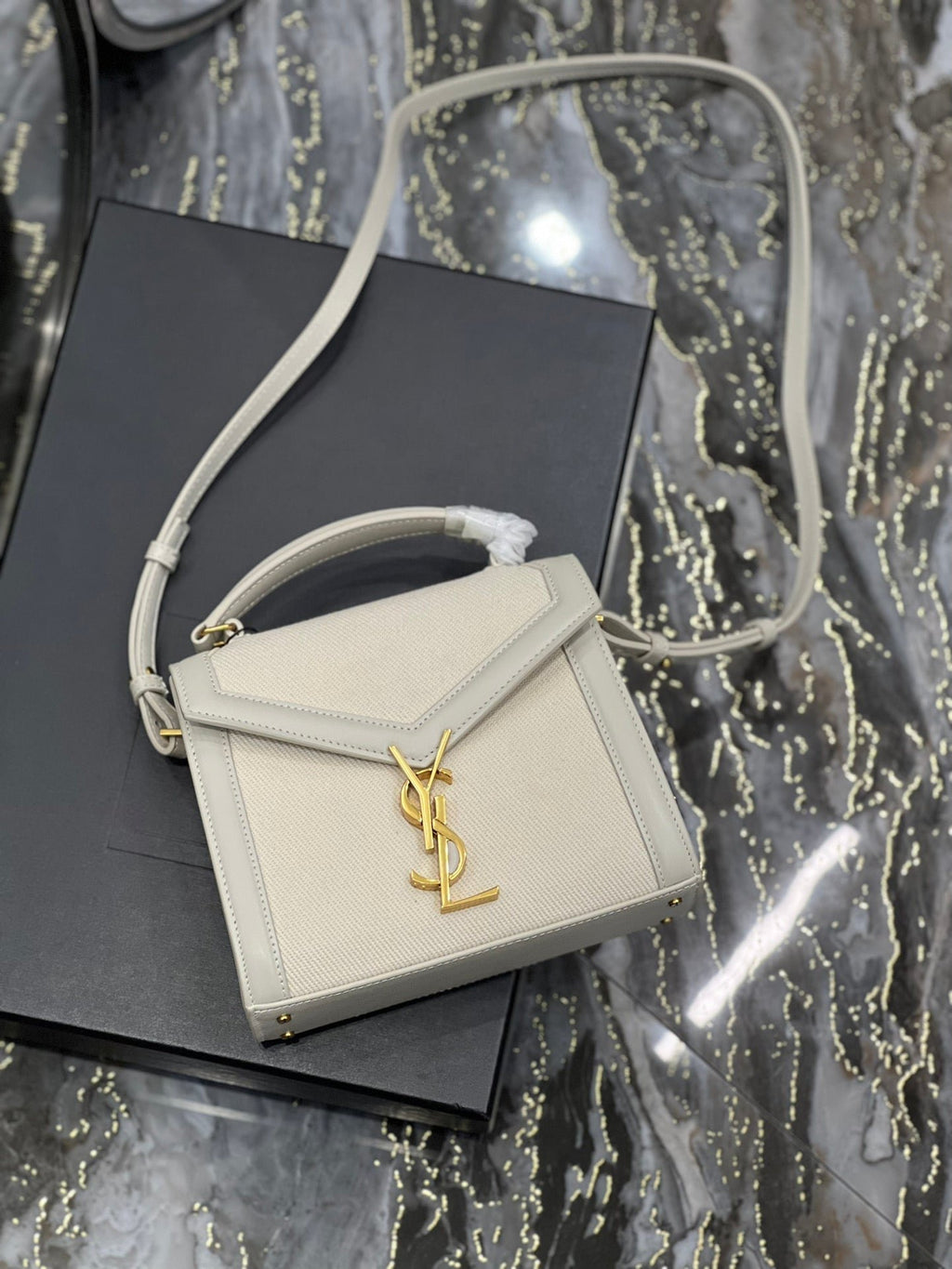 Saint Laurent Cassandra Mini Top Handle Bag In Canvas White For Women 20cm YSL 623930FAACS9771