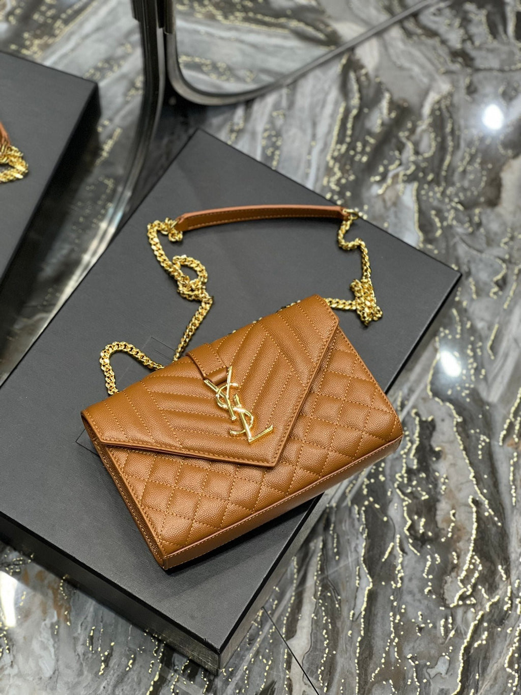 Saint Laurent Small Bag In Mix Matelasse 21cm Brown