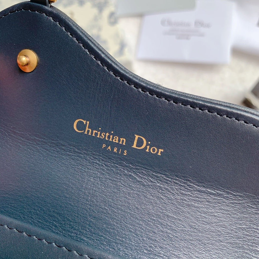 Christian Dior Saddle Flap Card Holder Black Wallet 11cm