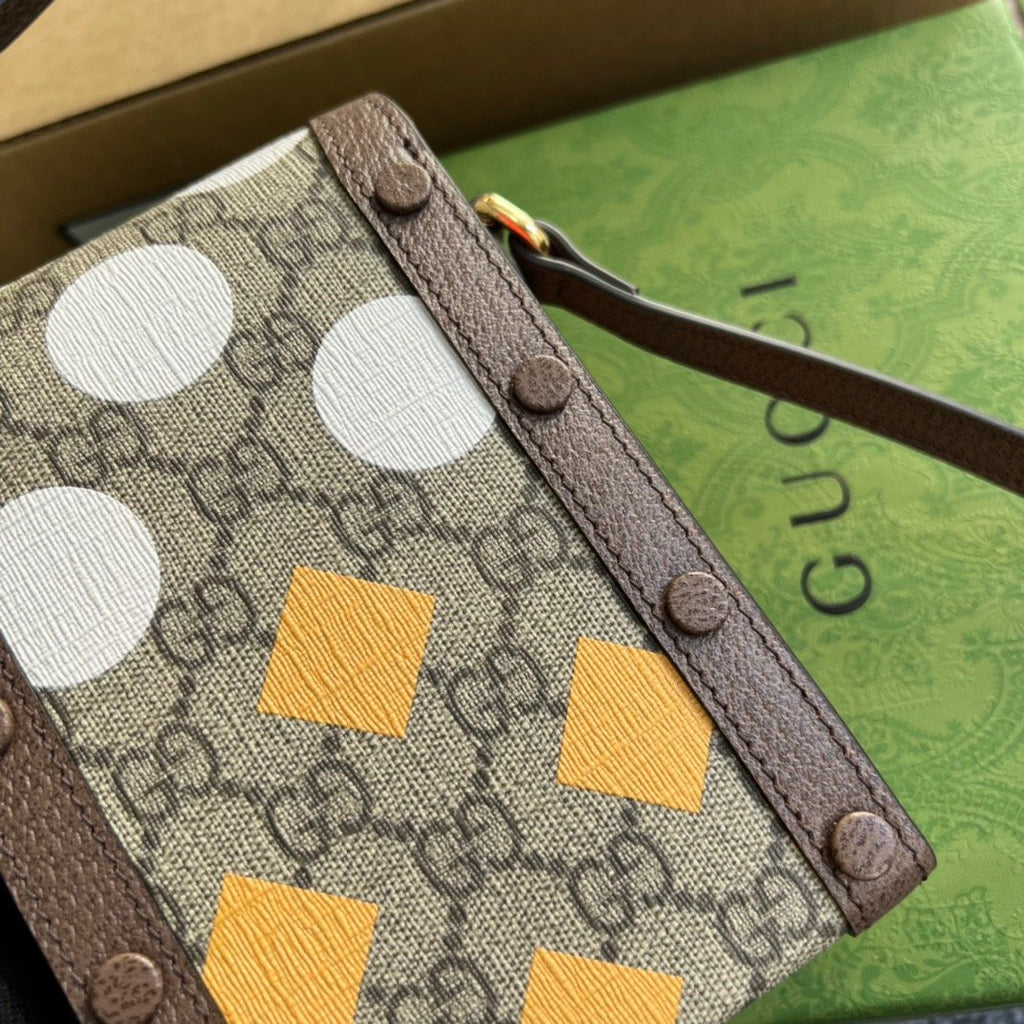 Gucci Horsebit 1955 Mini Bag Beige And Ebony GG Supreme Canvas With Geometric Print For Women 6.7in/17cm