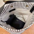 Saint Laurent Rive Gauche Bucket Bag In Striped Canvas For Women 30cm Black And White YSL 669299FAAE59583