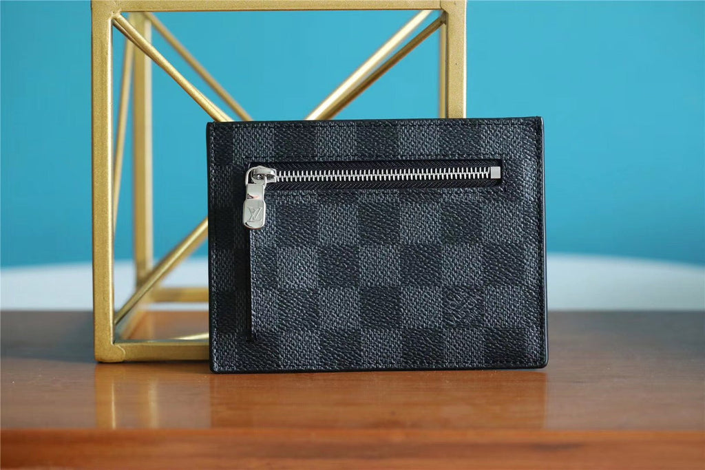 Louis Vuitton ID Card Holder Damier Graphite Canvas Black For Men, Men’s Wallet 13cm LV N60378