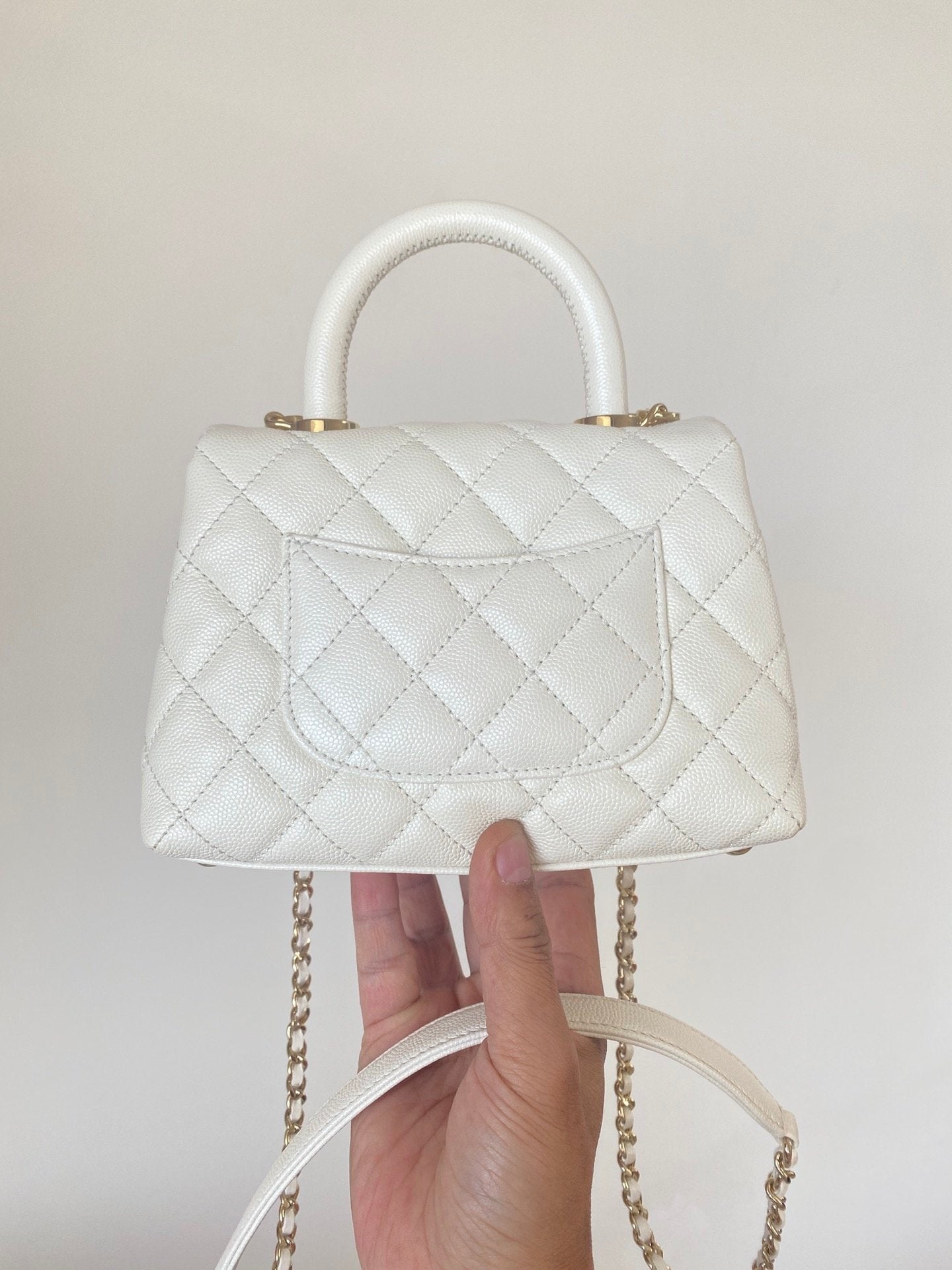 Chanel Flap Bag With Top Handle 19cm White