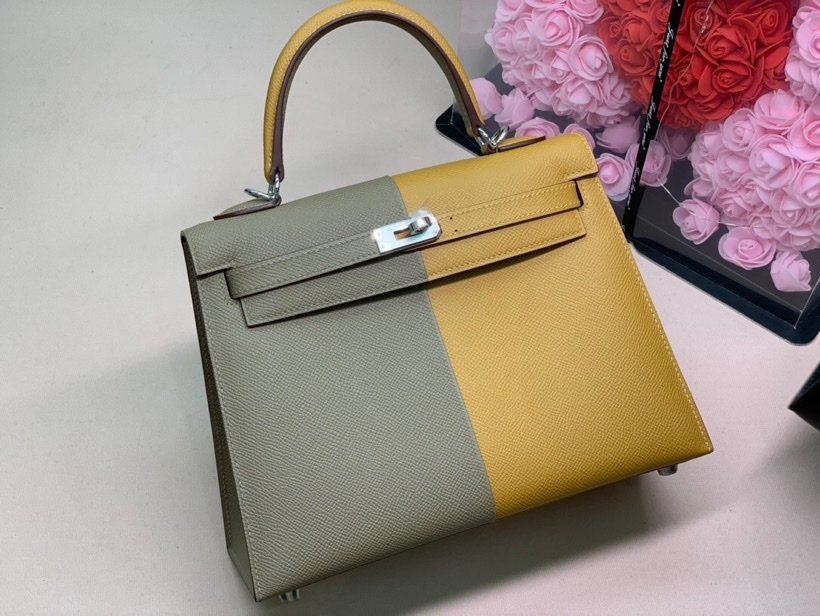 Hermes Kelly 28 Sellier Epsom Bag Grey/Yellow For Women, Women’s Handbags, Shoulder Bags 11in/28cm