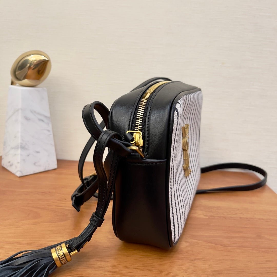 Saint Laurent Lou Camera Bag In Canvas Black And White For Women 23cm YSL 612542FAACG9583