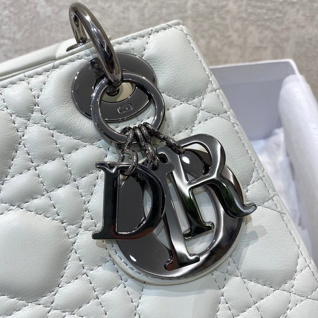 Christian Dior Lady Dior Bag Metal Hardware Spring Collection 20cm White