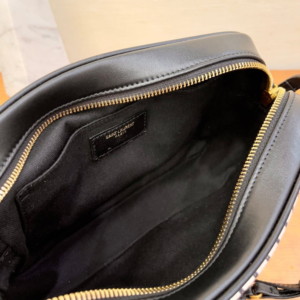 Saint Laurent Lou Camera Bag In Canvas Black And White For Women 23cm YSL 612542FAACG9583