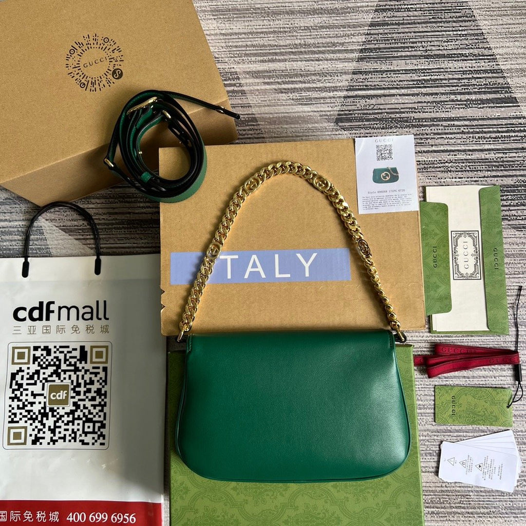 Gucci Blondie Shoulder Bag Green For Women, Women’s Bags 11in/28cm GG‎