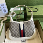 Gucci Jackie 1961 Small Shoulder Bag Beige And Ebony GG Supreme Canvas For Women 11in/28cm