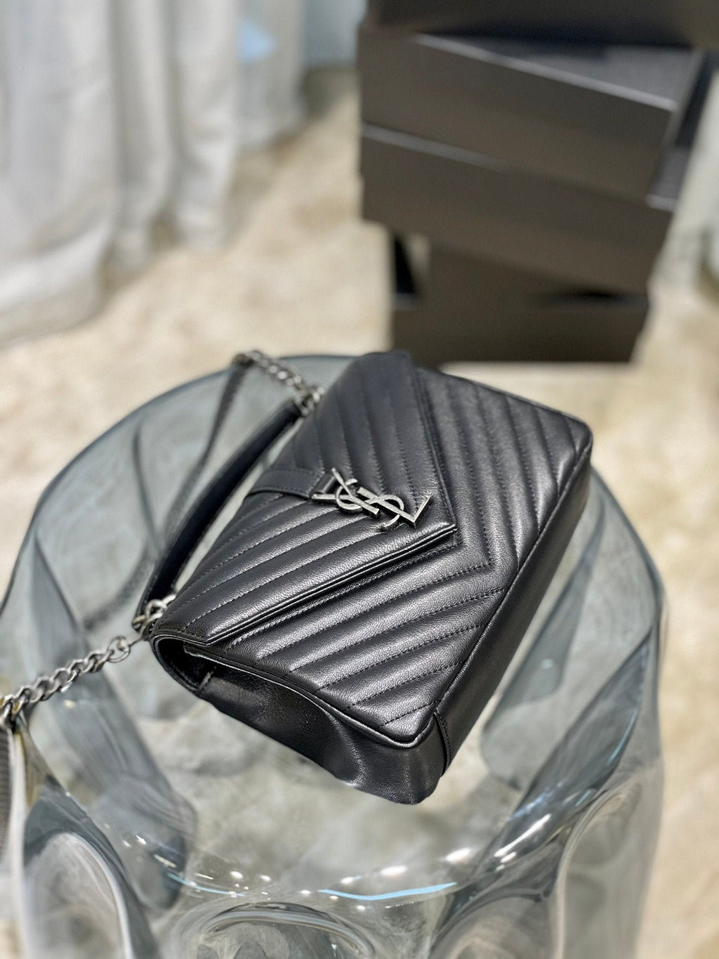 Saint Laurent College Medium Chain Bag With Silver Hardware 24cm