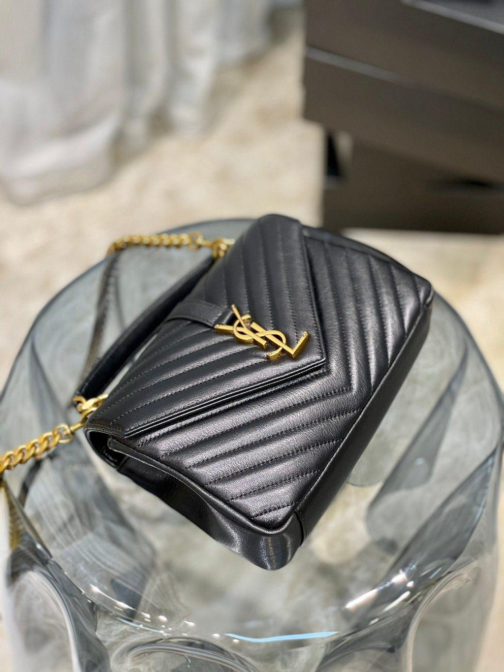 Saint Laurent College Medium Chain Bag With Gold Hardware 24cm