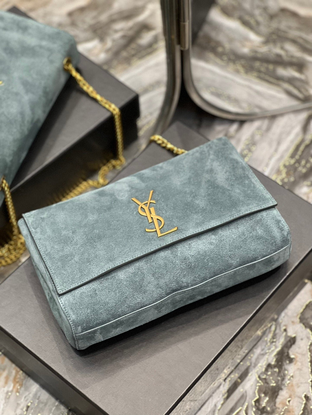 Saint Laurent Kate Medium Reversible Chain Bag In Suede With Gold Hardware 28cm