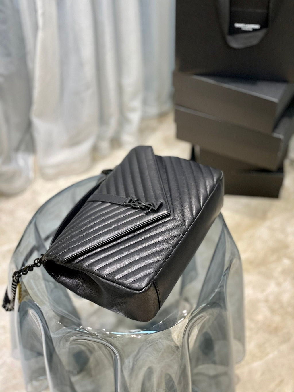 Saint Laurent College Large Chain Bag With Black Hardware 32cm