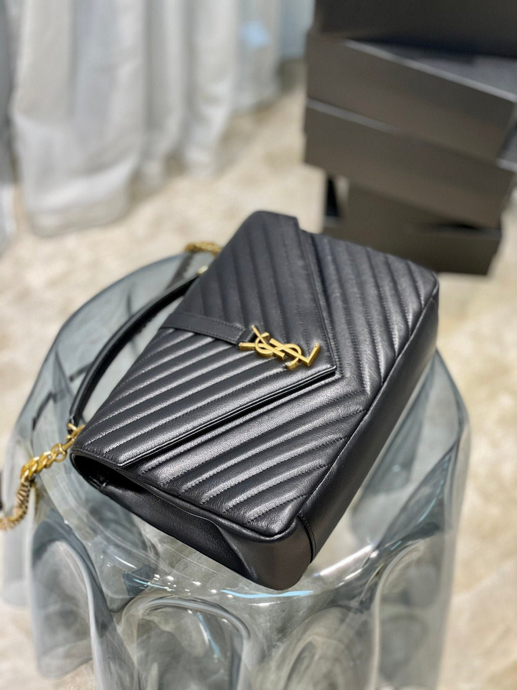 Saint Laurent College Large Chain Bag With Gold Hardware 32cm