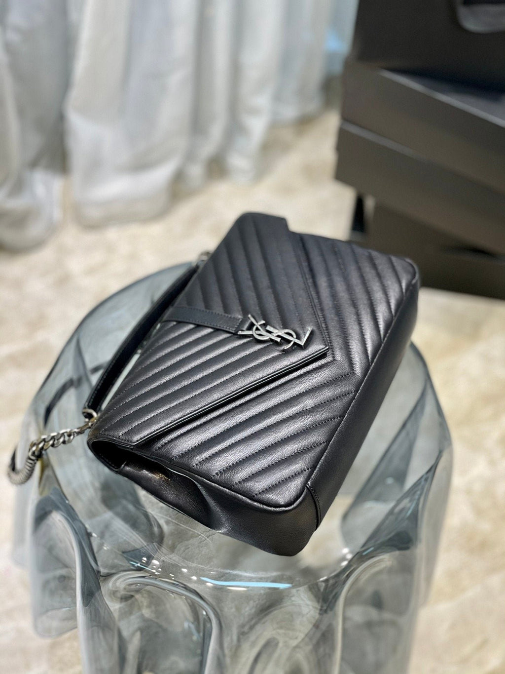 Saint Laurent College Large Chain Bag With Silver Hardware 32cm