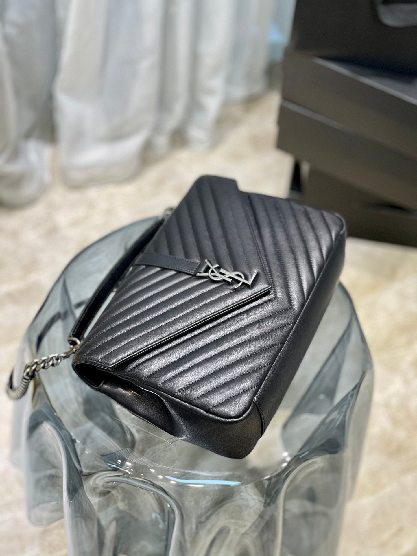 Saint Laurent College Large Chain Bag With Silver Hardware 32cm
