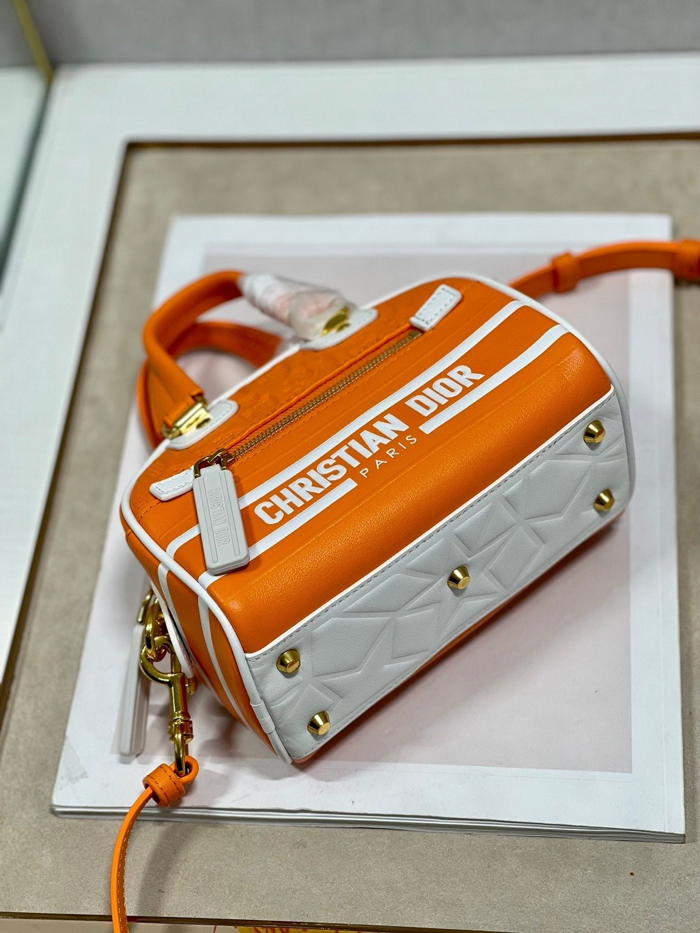 Christian Dior Mini Vibe Zip Bowling Bag 17cm Orange