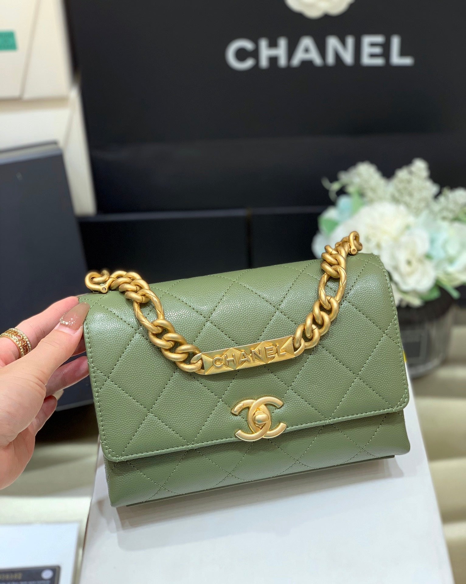 Chanel Co Co Cross Body Bag 24cm Green