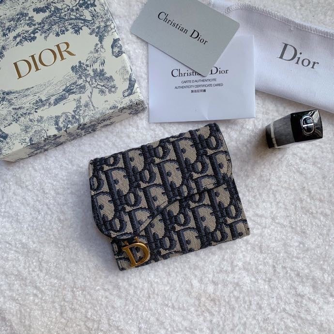 Christian Dior Saddle Blue Flap Card Holder 11cm