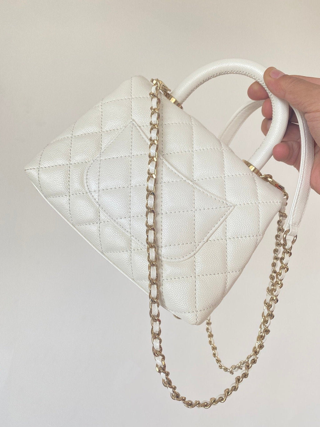 Chanel Flap Bag With Top Handle 19cm White
