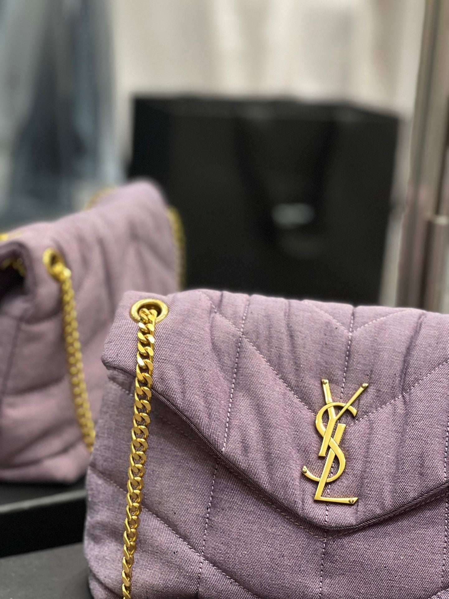 Saint Laurent Puffer Small Chain Bag In Denim 29cm