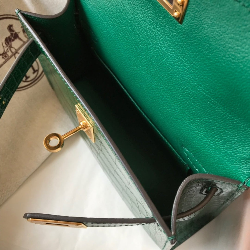 Hermes Mini Kelly 19 Green Crocodile Bag For Women, Women’s Handbags, Shoulder Bags 7.5in/19cm