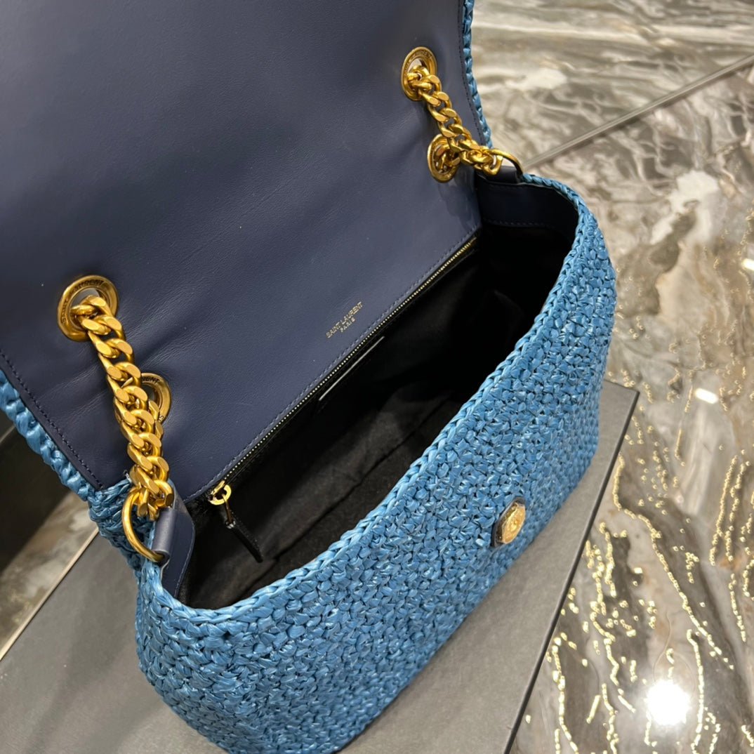 Saint Laurent Niki Medium Chain Bag In Rafia For Women 28cm Blue YSL 633187GG66W4246