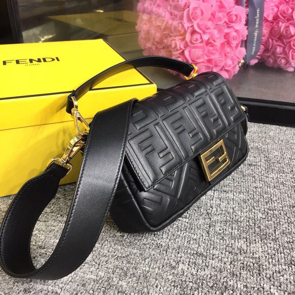 Fendi FF Embossed Baguette Bag 26cm Spring/Summer Collection, Black