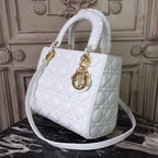 Christian Dior Lady Dior Bag 24cm Gold Hardware Lambskin Leather Spring/Summer Collection White