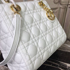 Christian Dior Lady Dior Bag 24cm Gold Hardware Lambskin Leather Spring/Summer Collection White