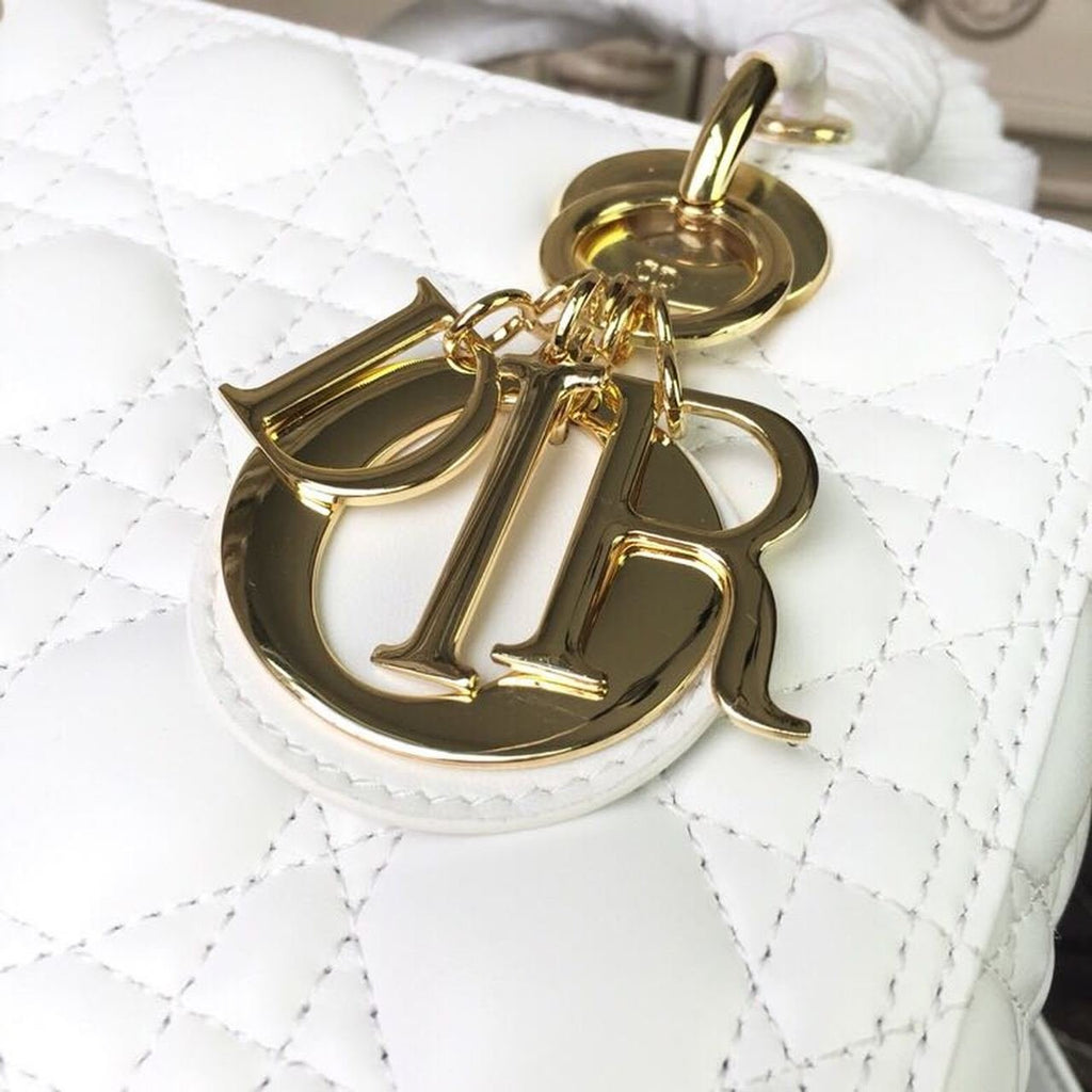 Christian Dior Lady Dior Bag 24cm Gold Hardware Lambskin Leather Spring/Summer Collection White