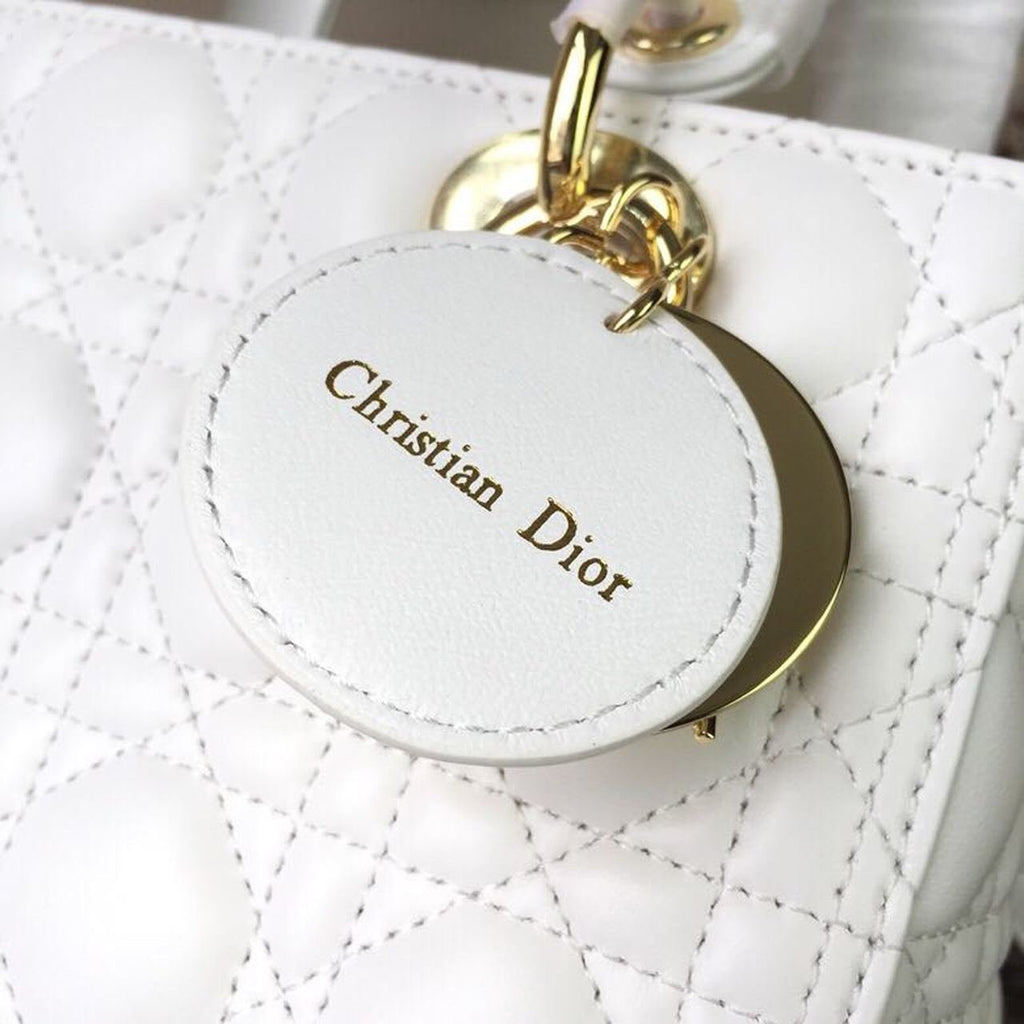 Christian Dior Lady Dior Bag 24cm Gold Hardware Lambskin Leather Spring/Summer Collection White