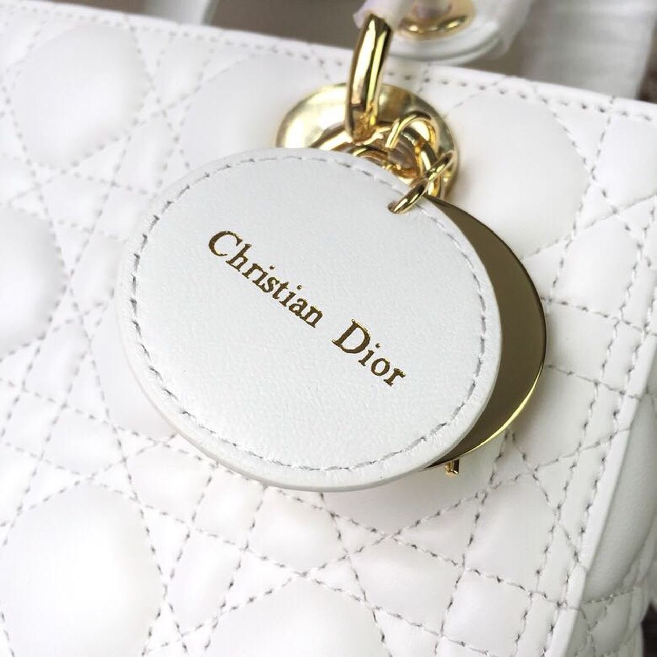 Christian Dior Lady Dior Bag 24cm Gold Hardware Lambskin Leather Spring/Summer Collection White