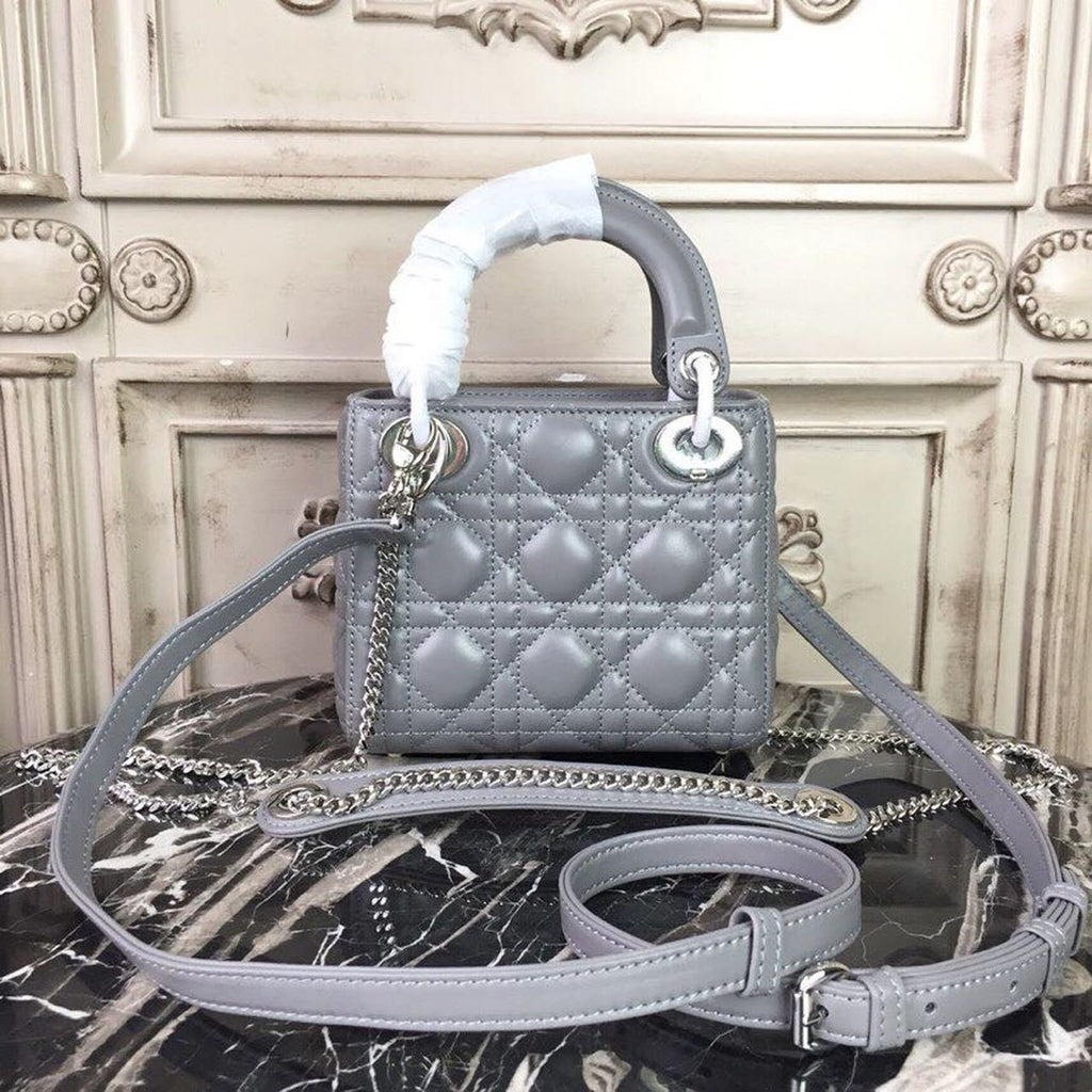 Christian Dior Mini Lady Dior Bag 18cm with Chain Silver Hardware Lambskin Leather Spring/Summer Collection, Grey