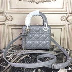 Christian Dior Mini Lady Dior Bag 18cm with Chain Silver Hardware Lambskin Leather Spring/Summer Collection, Grey