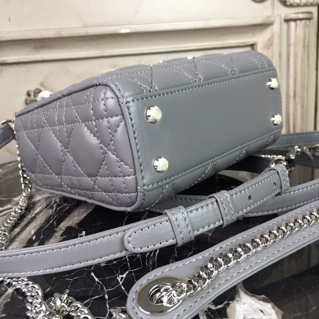 Christian Dior Mini Lady Dior Bag 18cm with Chain Silver Hardware Lambskin Leather Spring/Summer Collection, Grey
